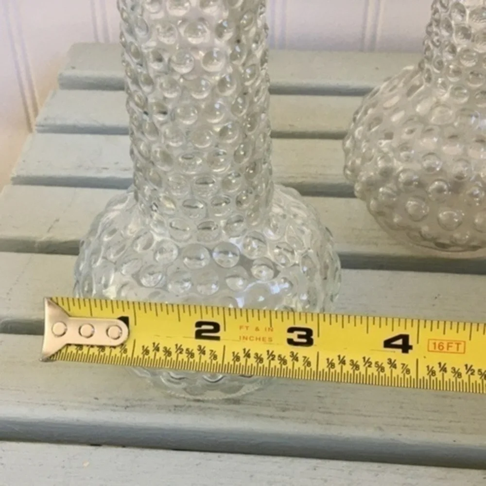 Vintage E.O. Brody Clear Glass Hobnail Vases Set of Two 7.75” H
